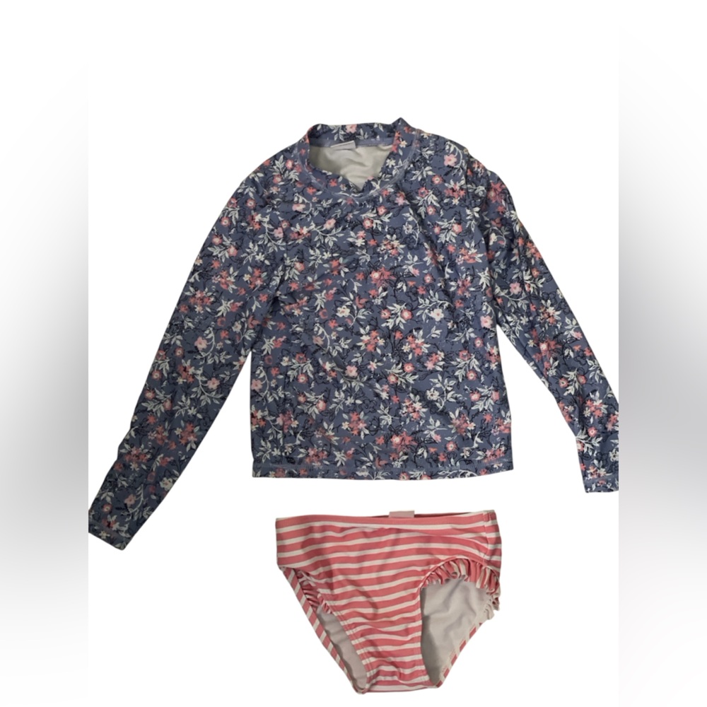 Floral and Striped Girls Bathing Suit